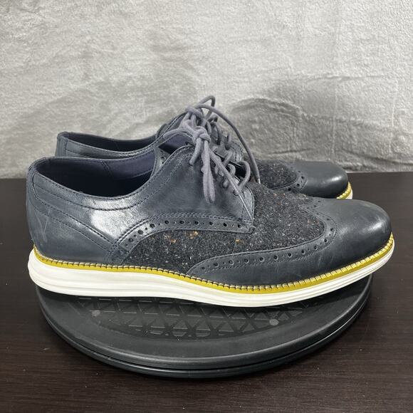 Cole Haan Mens Size 9M Original Grand Oxfords Blue Leather Tweed Wingtip Shoes - Picture 1 of 10